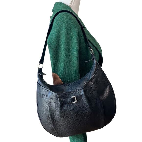 Longchamp Vintage Y2K Half Moon Crescent Belted Dark Blue Leather Shoulder Bag - Picture 5 of 11